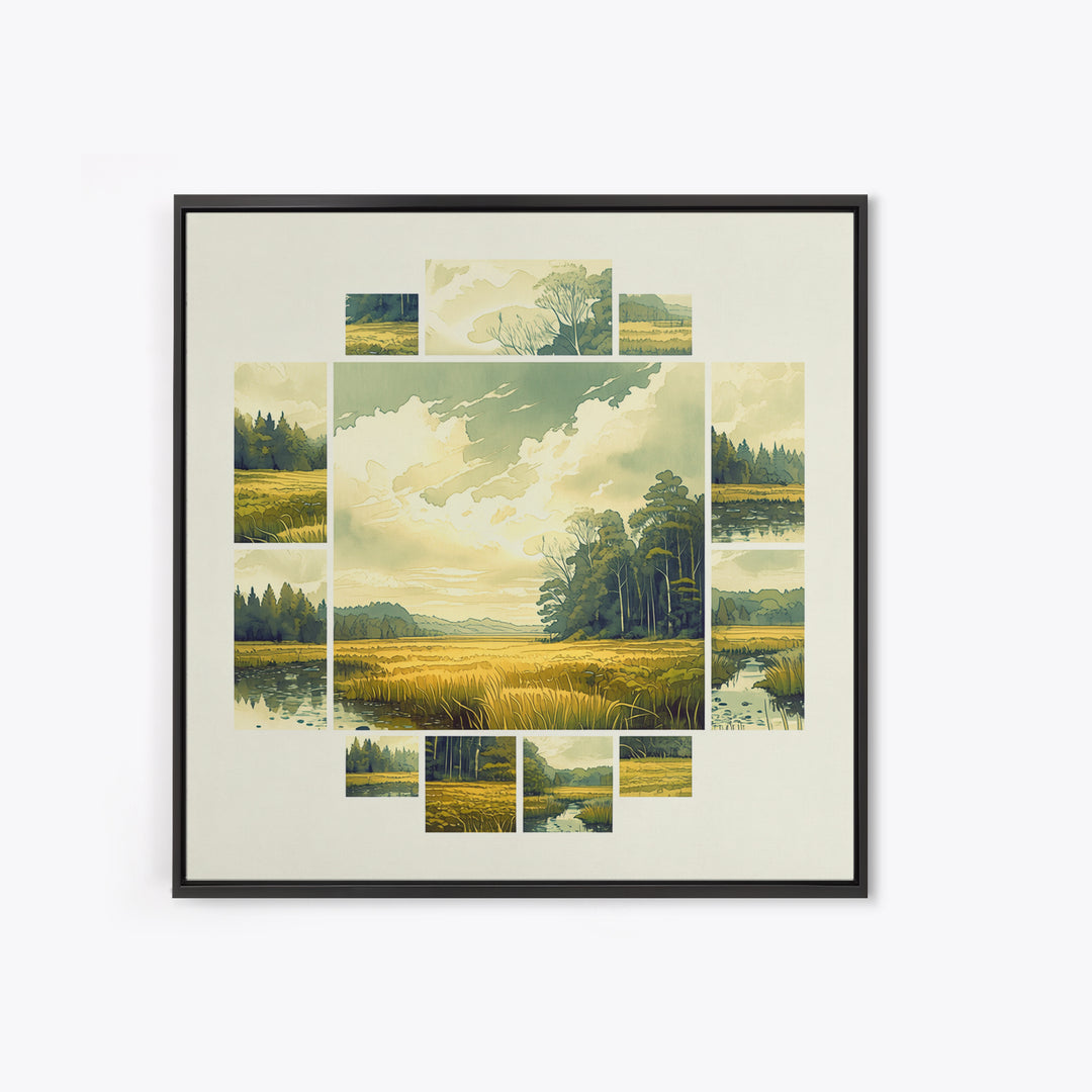Moody Forest Clearing Framed Canvas Print, General Fine Art, Gallery Decor, Living Room Decor, Fine Art, Wall Art, GEN-1x1-32