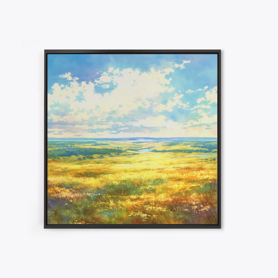 Sunlit Meadow with Loose Impressionist Brushwork Canvas Print, General Fine Art, Gallery Decor, Living Room Decor, GEN-1x1-38
