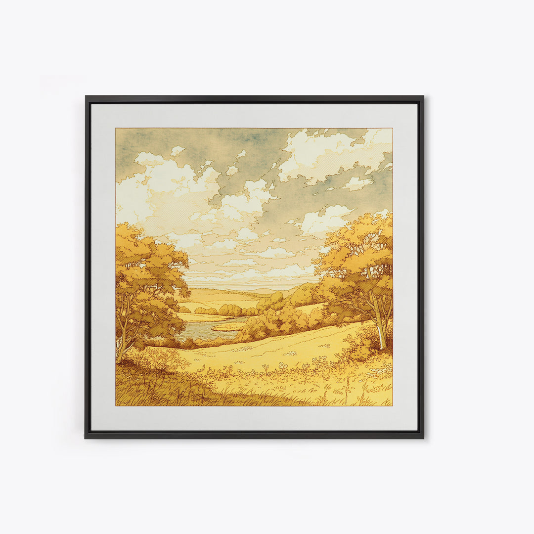 Elegant Ink Wash Landscape Framed Canvas Print, General Fine Art, Art Print, Living Room Decor, Watercolor Art, GEN-1x1-44