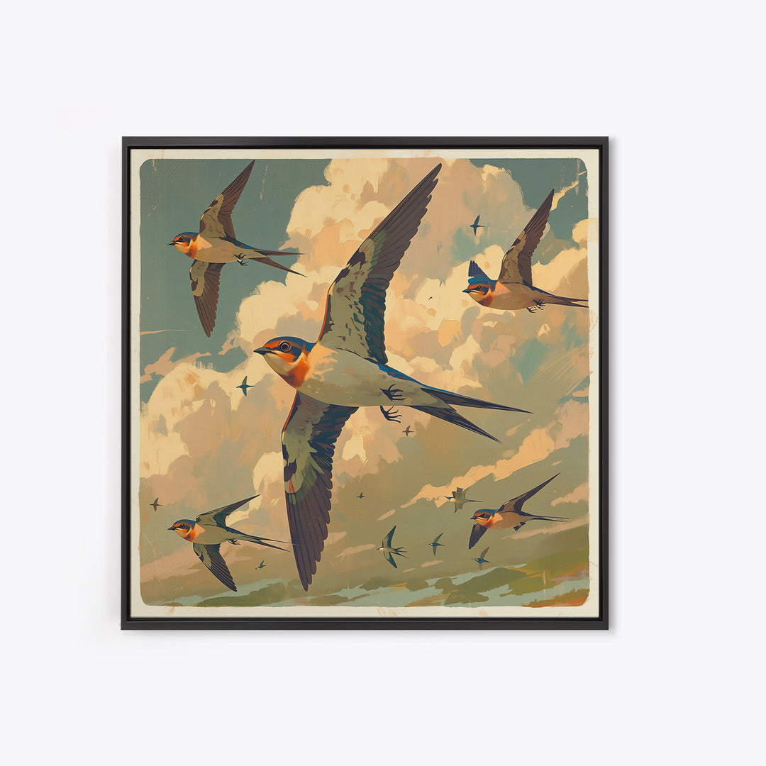 Minimal Birds in Flight over an Open Framed Canvas Print, General Fine Art, Abstract Art, Living Room Decor, Fine Art, GEN-1x1-46