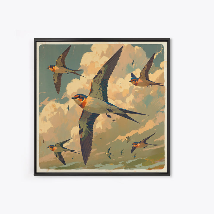 Minimal Birds in Flight over an Open Framed Canvas Print, General Fine Art, Abstract Art, Living Room Decor, Fine Art, GEN-1x1-46