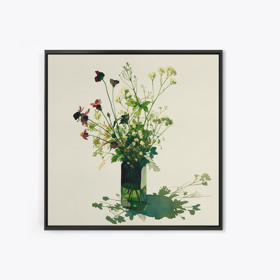 Classic Oil Painted Vase of Wildflowers Framed Canvas Print, General Fine Art, Mid Century Modern, Living Room Decor, Fine Art, GEN-1x1-47