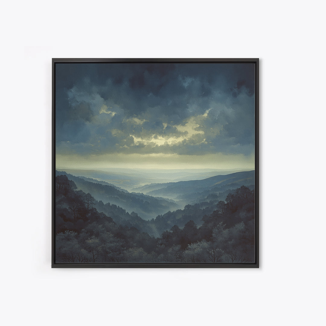 Misty Mountain Valley Framed Canvas Print, General Fine Art, Oil Painting, Living Room Decor, Fine Art, Gallery Decor, GEN-1x1-52