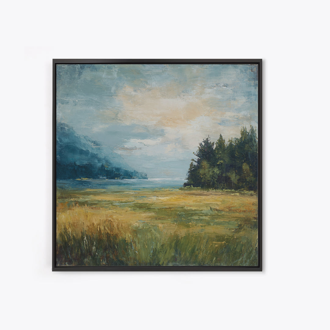 Sunlit Meadow with Loose Impressionist Brushwork Canvas Print, General Fine Art, Gallery Decor, Living Room Decor, GEN-1x1-62