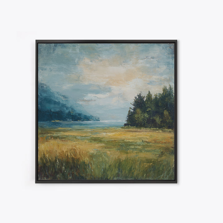 Sunlit Meadow with Loose Impressionist Brushwork Canvas Print, General Fine Art, Gallery Decor, Living Room Decor, GEN-1x1-62