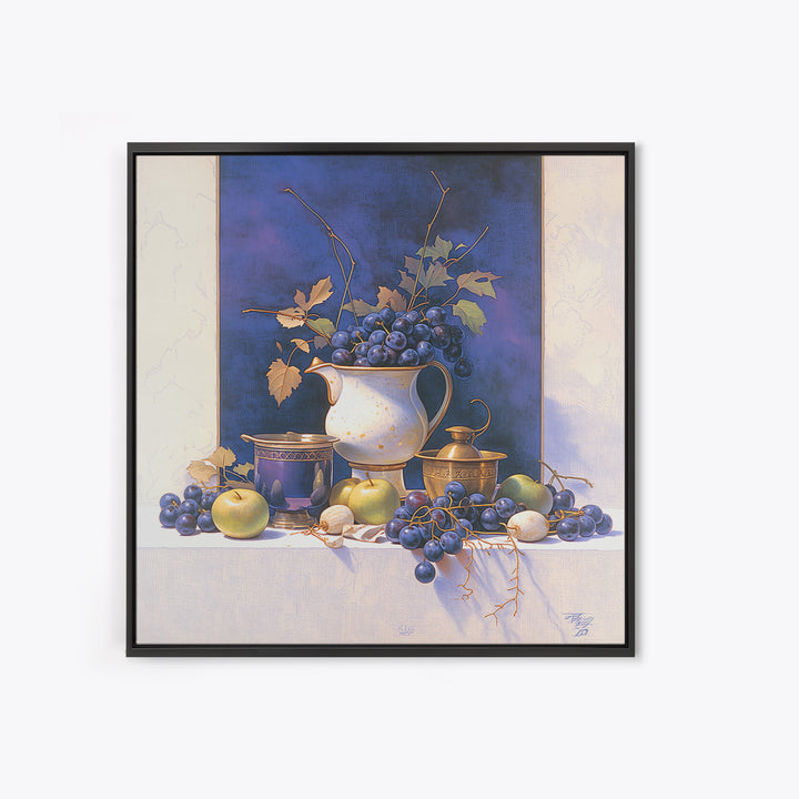 Simple Still Life of Fruit and Linen Framed Canvas Print, General Fine Art, Oil Painting, Living Room Decor, Abstract Art, GEN-1x1-64
