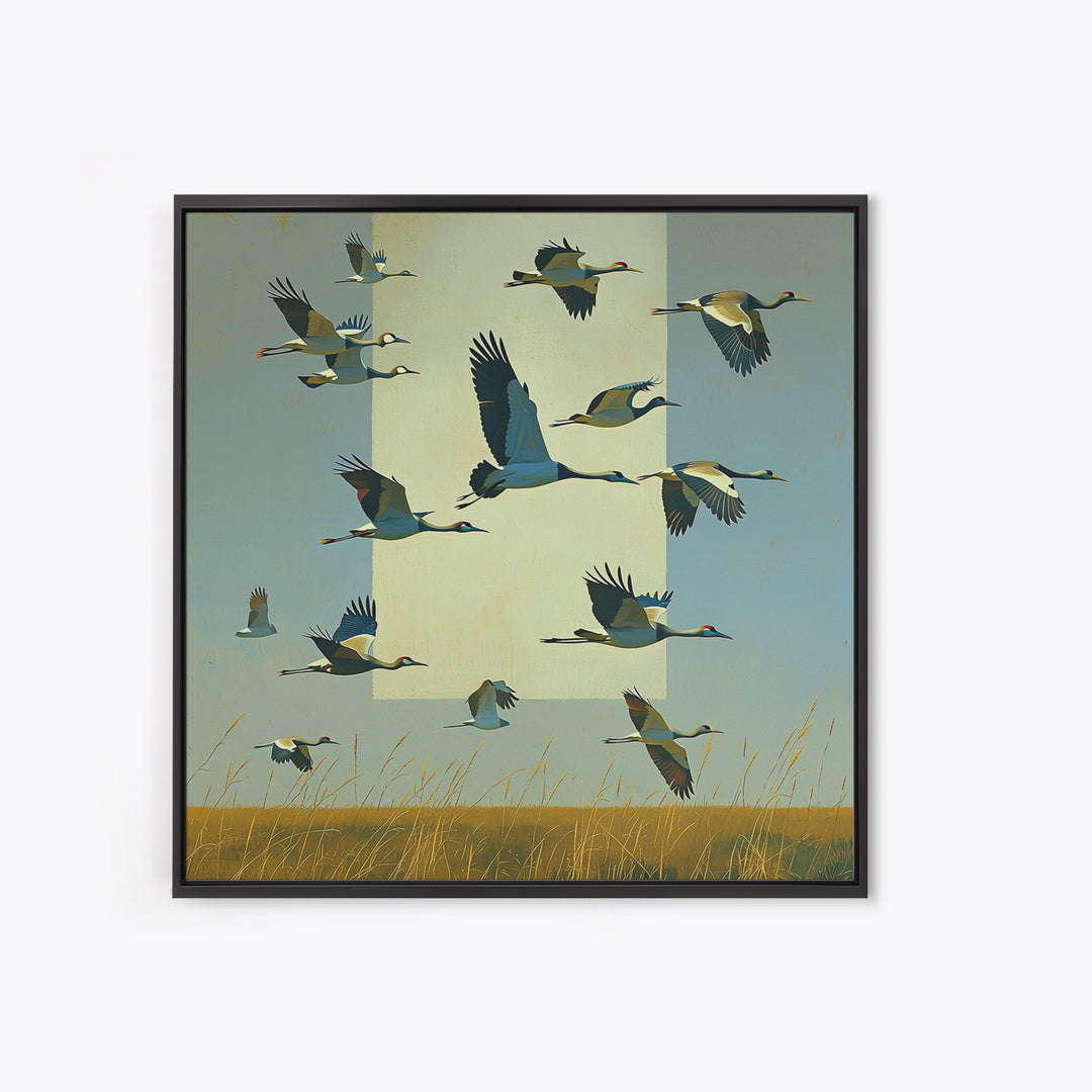 Minimal Birds in Flight over an Open Framed Canvas Print, General Fine Art, Abstract Art, Living Room Decor, Fine Art, GEN-1x1-70
