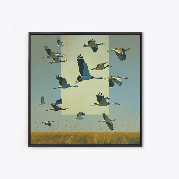 Minimal Birds in Flight over an Open Framed Canvas Print, General Fine Art, Abstract Art, Living Room Decor, Fine Art, GEN-1x1-70
