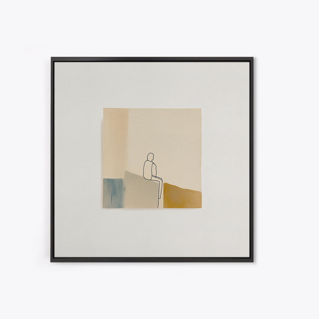 Minimal Black Line Figure on Textured Paper Canvas Print, General Fine Art, Statement Artwork, Living Room Decor, Fine Art, GEN-1x1-75