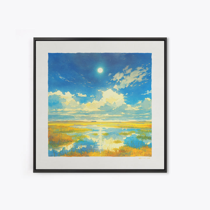 Dreamlike Moonlit Lake Canvas Print, General Fine Art, Minimalist Decor, Living Room Decor, Oil Painting, Art Print, GEN-1x1-85