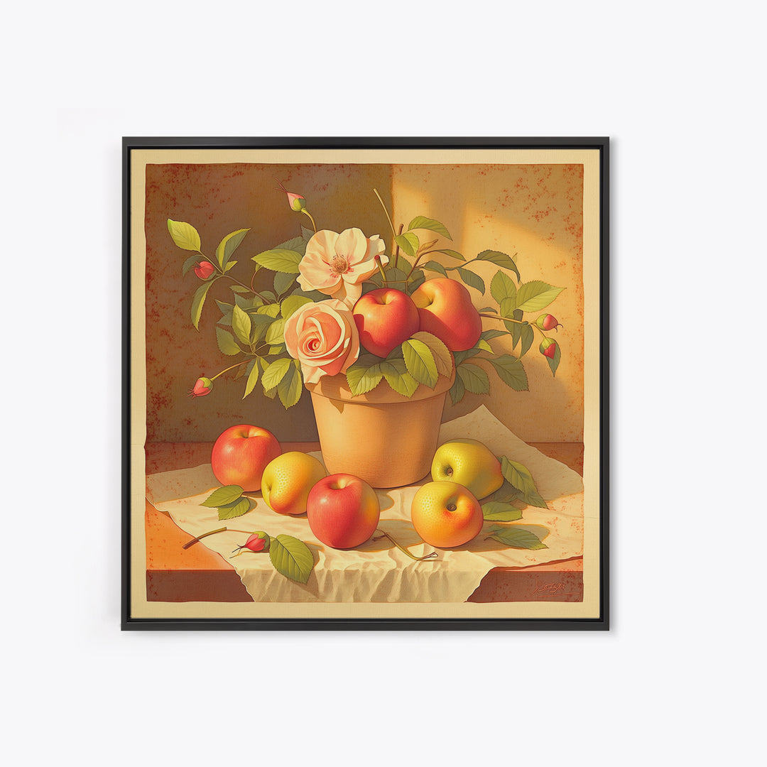 Simple Still Life of Fruit and Linen Framed Canvas Print, General Fine Art, Minimalist Decor, Living Room Decor, Fine Art, GEN-1x1-88