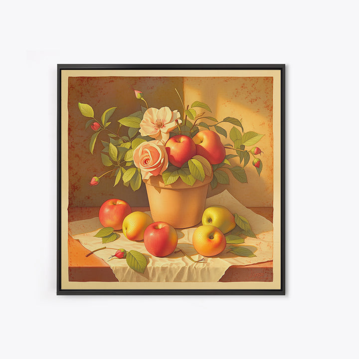 Simple Still Life of Fruit and Linen Framed Canvas Print, General Fine Art, Minimalist Decor, Living Room Decor, Fine Art, GEN-1x1-88