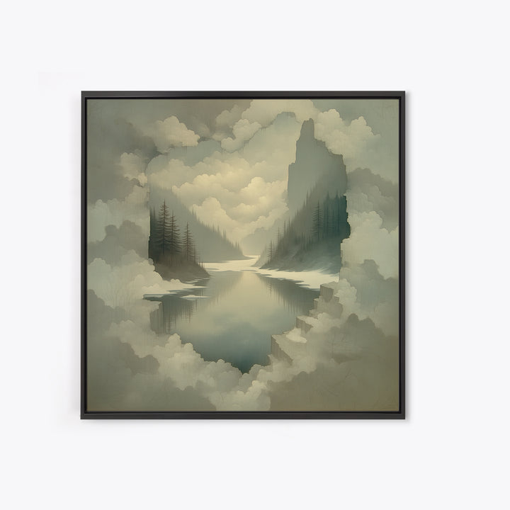 Quiet Abstract River Shape Framed Canvas Print, General Fine Art, Painting, Living Room Decor, Abstract Art, GEN-1x1-96
