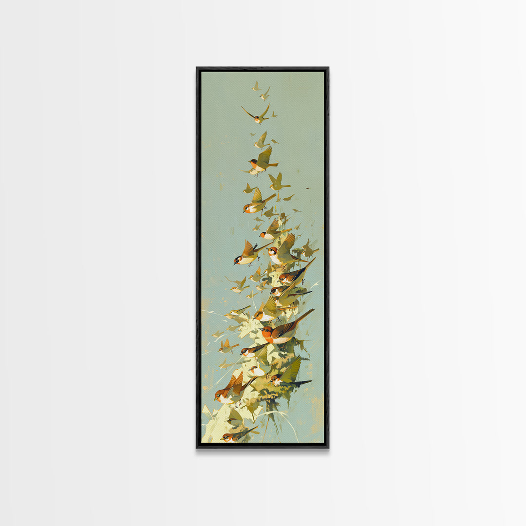 Minimal Birds in Flight over an Open Framed Canvas Print, General Fine Art, Digital Print, Living Room Decor, Watercolor Art, GEN-1x3-34