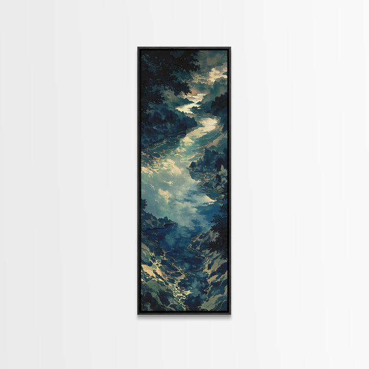 Quiet Abstract River Shape Framed Canvas Print, General Fine Art, Painting, Living Room Decor, Abstract Art, GEN-1x3-36