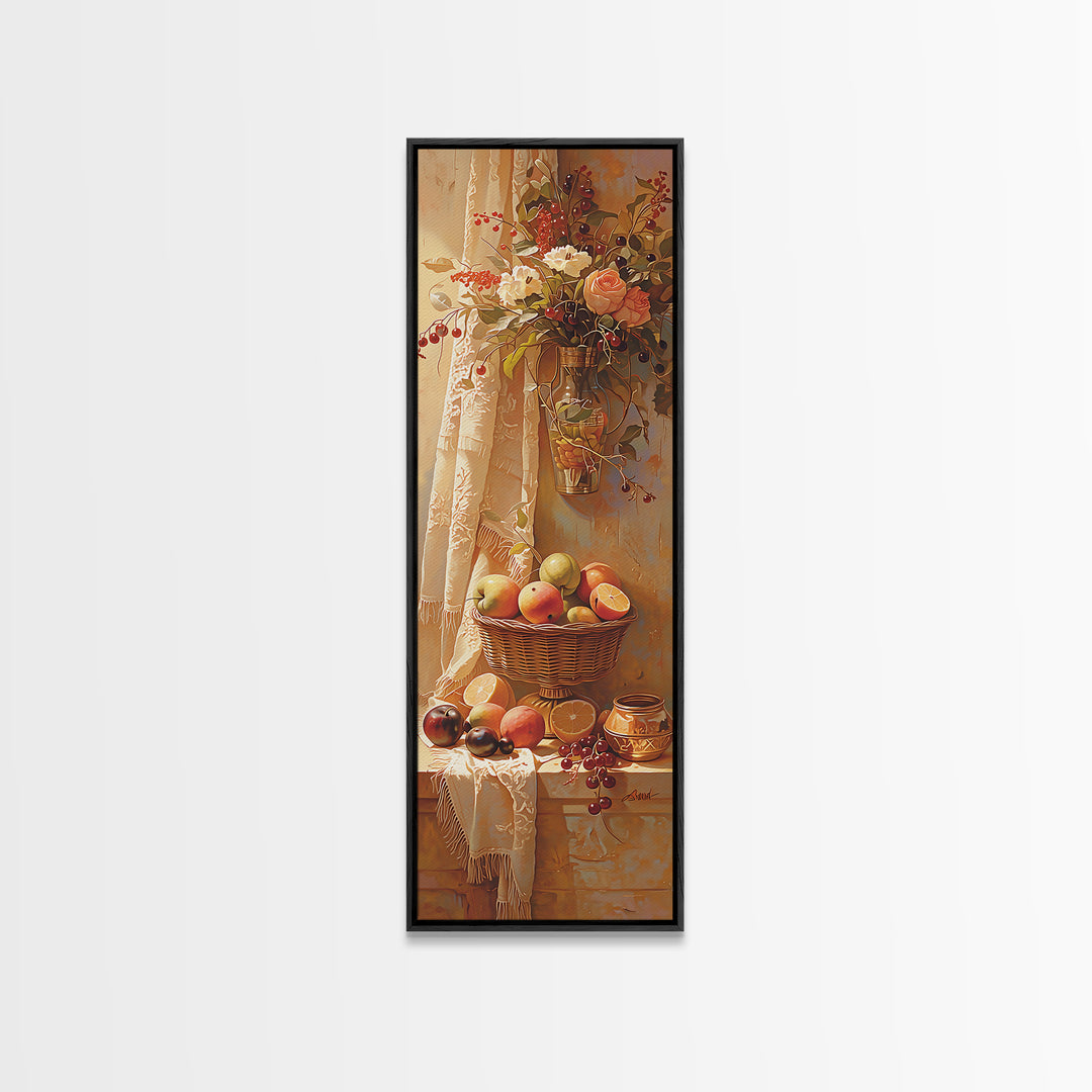 Simple Still Life of Fruit and Linen Framed Canvas Print, General Fine Art, Minimalist Decor, Living Room Decor, Fine Art, GEN-1x3-4