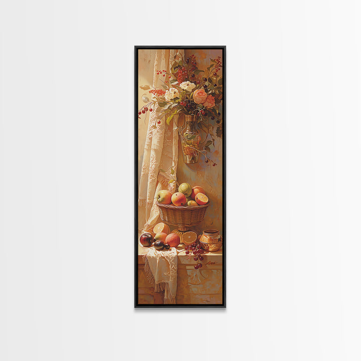 Simple Still Life of Fruit and Linen Framed Canvas Print, General Fine Art, Minimalist Decor, Living Room Decor, Fine Art, GEN-1x3-4