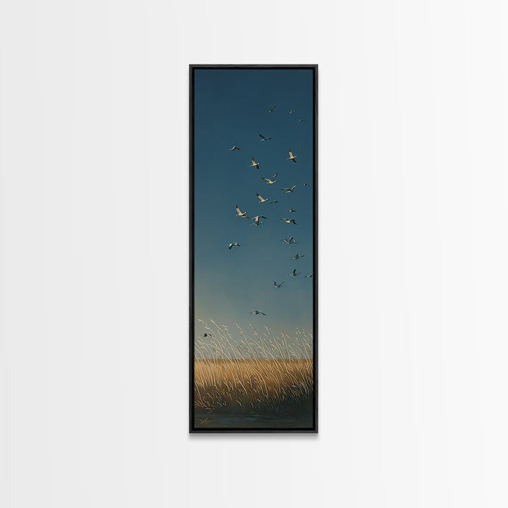 Minimal Birds in Flight over an Open Framed Canvas Print, General Fine Art, Digital Print, Living Room Decor, Watercolor Art, GEN-1x3-58