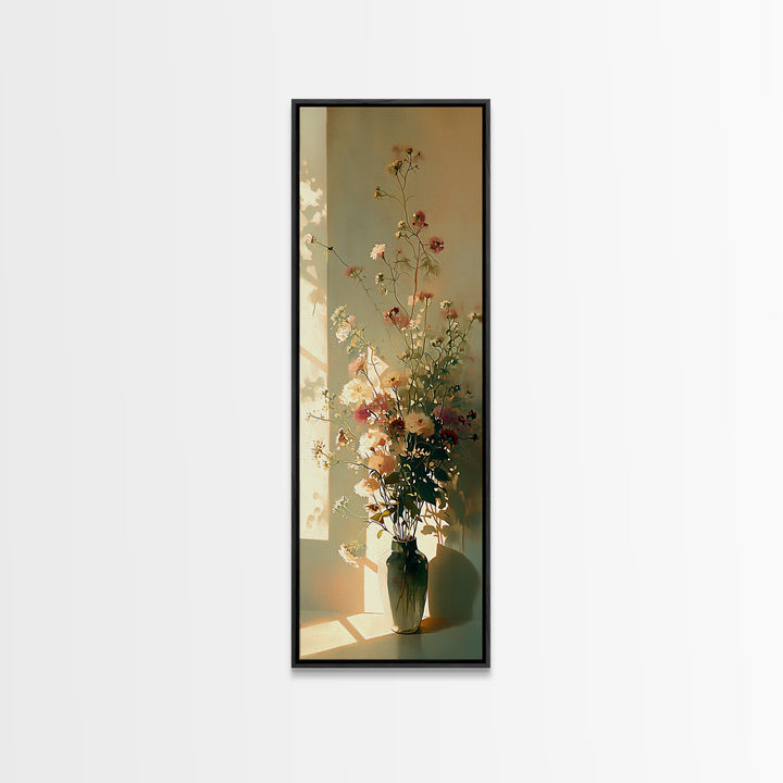 Classic Oil Painted Vase of Wildflowers Canvas Print, General Fine Art, Wall Hanging, Living Room Decor, Oil Painting, GEN-1x3-59