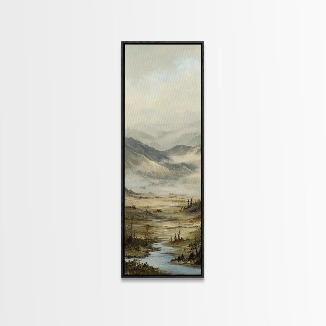 Misty Mountain Valley Framed Canvas Print, General Fine Art, Oil Painting, Living Room Decor, Fine Art, Gallery Decor, GEN-1x3-64