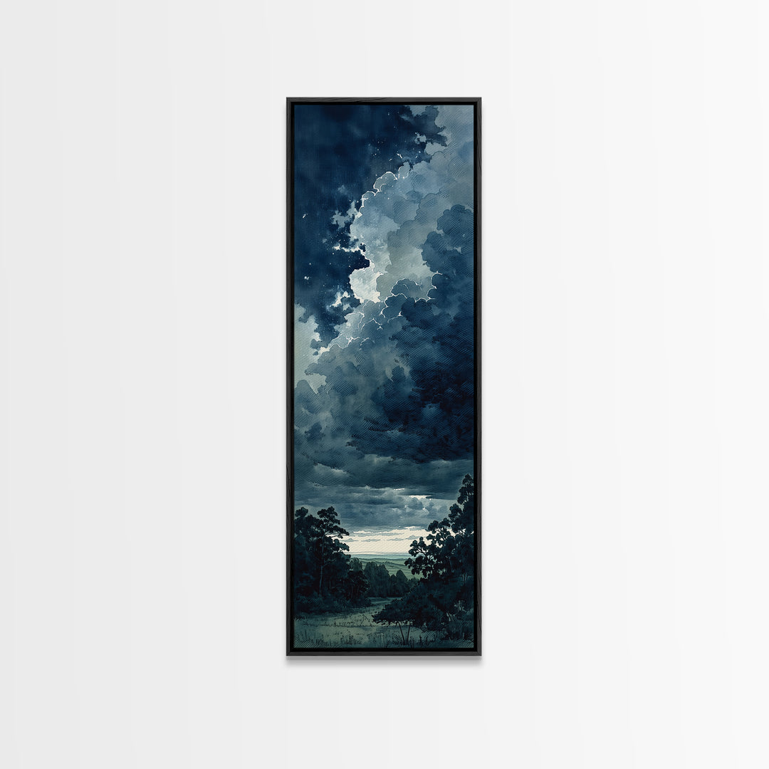 Elegant Ink Wash Landscape Framed Canvas Print, General Fine Art, Contemporary Art, Living Room Decor, Fine Art, GEN-1x3-8