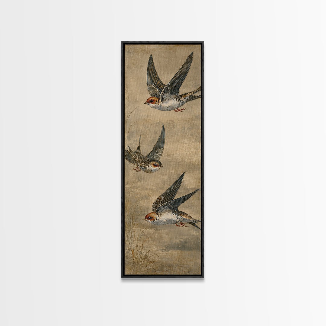 Minimal Birds in Flight over an Open Canvas Print, General Fine Art, Boho Decor, Living Room Decor, Oil Painting, GEN-1x3-82