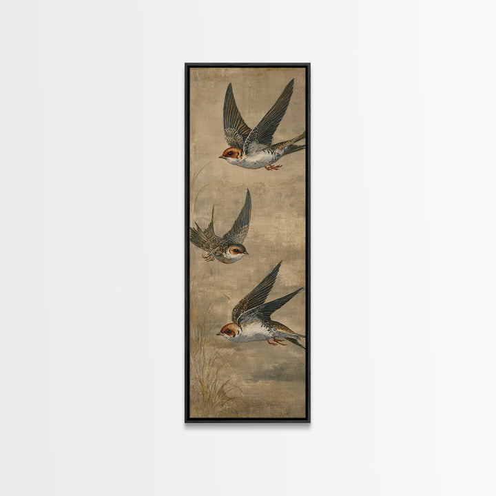 Minimal Birds in Flight over an Open Canvas Print, General Fine Art, Boho Decor, Living Room Decor, Oil Painting, GEN-1x3-82
