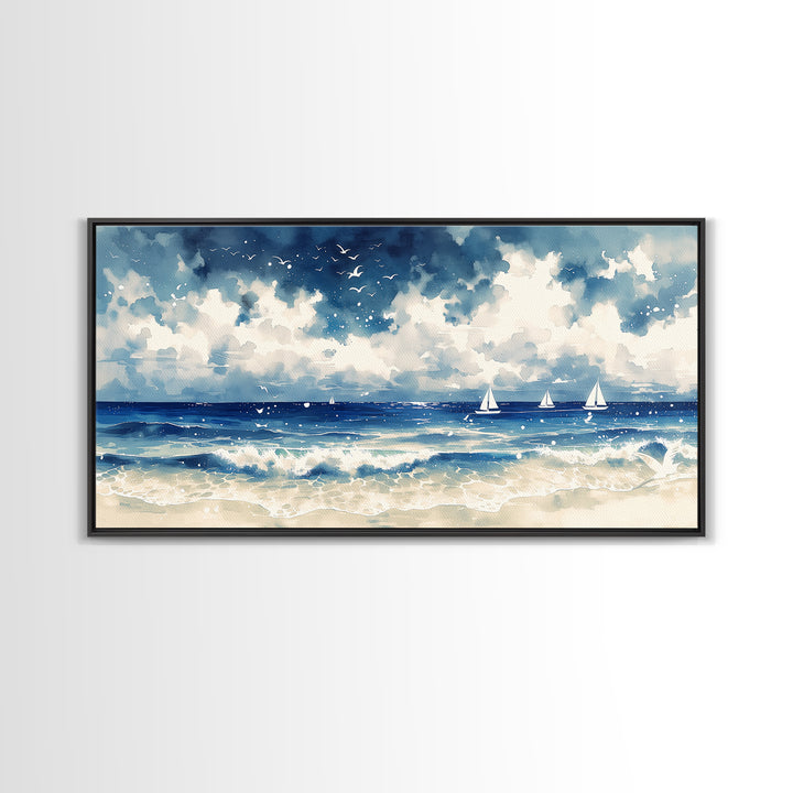Coastal Water Study Framed Canvas Print, General Fine Art, Digital Prints, Living Room Decor, Fine Art, Large Wall Art, GEN-2x1-1