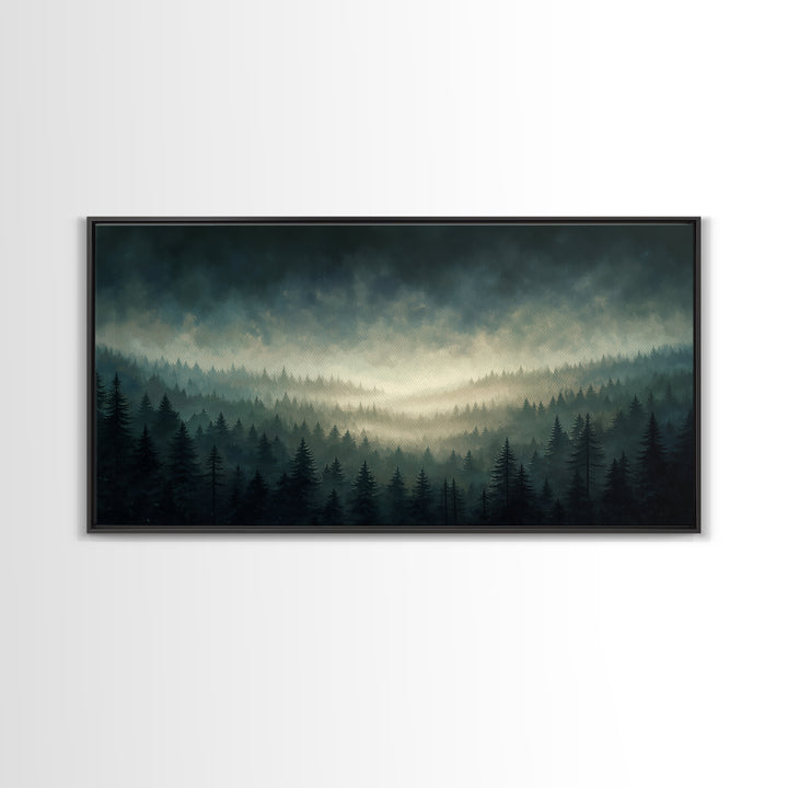 Moody Forest Clearing Framed Canvas Print, General Fine Art, Wall Hanging, Living Room Decor, Oil Painting, Statement Artwork, GEN-2x1-100