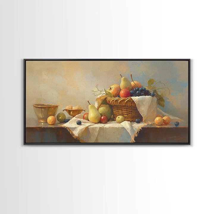 Simple Still Life of Fruit and Linen Framed Canvas Print, General Fine Art, Room Decor, Living Room Decor, Abstract Art, GEN-2x1-12