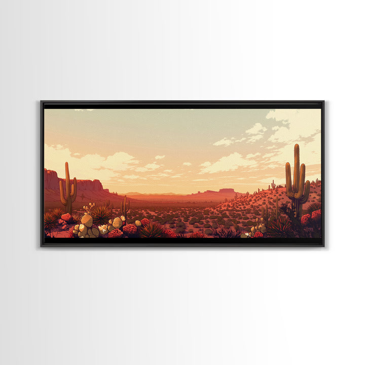 Serene Desert Horizon Framed Canvas Print, General Fine Art, Wall Decor, Living Room Decor, Fine Art, Original Painting, GEN-2x1-13