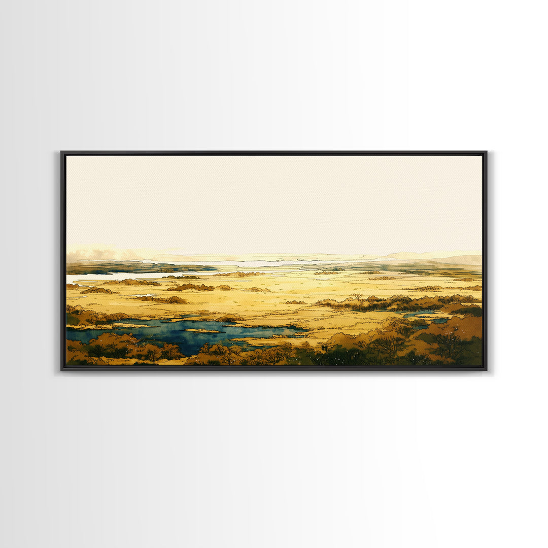 Elegant Ink Wash Landscape Framed Canvas Print, General Fine Art, Fine Art Print, Living Room Decor, Fine Art, GEN-2x1-16