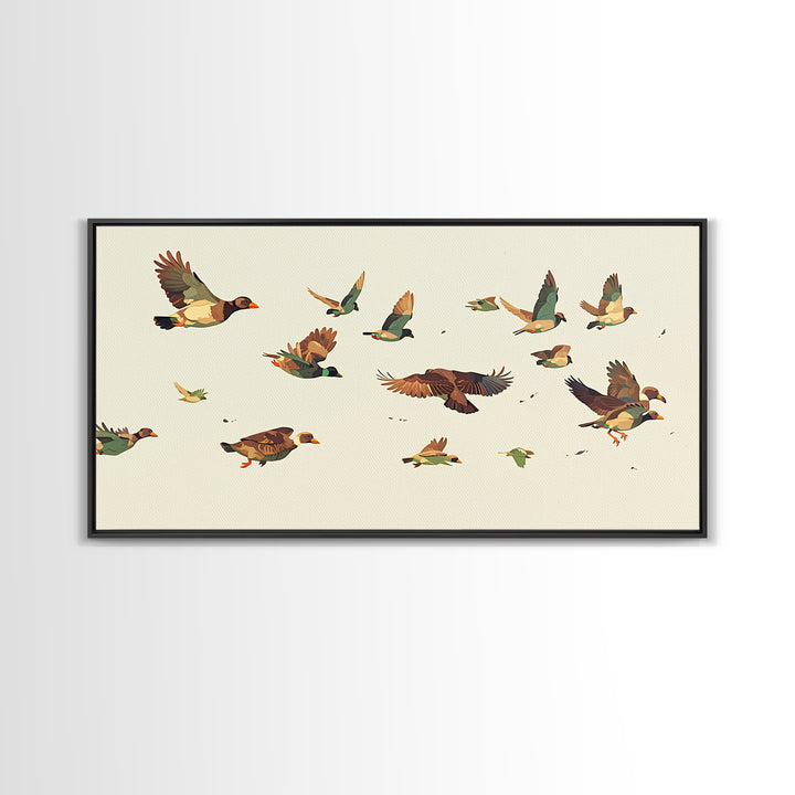 Minimal Birds in Flight over an Open Framed Canvas Print, General Fine Art, Room Decor, Living Room Decor, Fine Art, GEN-2x1-18