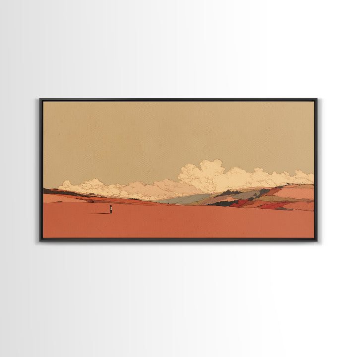 Minimal Black Line Figure on Textured Paper Framed Canvas Print, General Fine Art, Print, Living Room Decor, Fine Art, GEN-2x1-23
