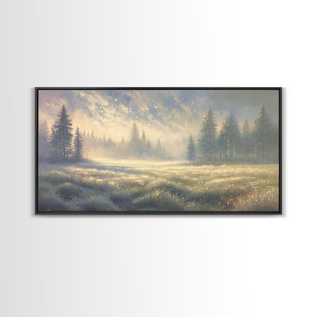 Sunlit Meadow with Loose Impressionist Brushwork Canvas Print, General Fine Art, Contemporary Art, Living Room Decor, GEN-2x1-34