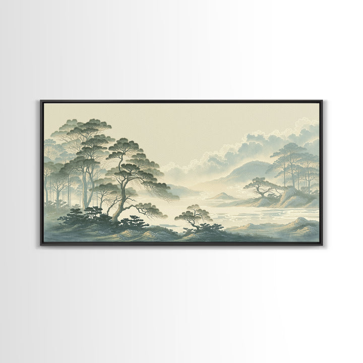 Elegant Ink Wash Landscape Framed Canvas Print, General Fine Art, Poster, Living Room Decor, Fine Art, Wall Art Prints, GEN-2x1-40