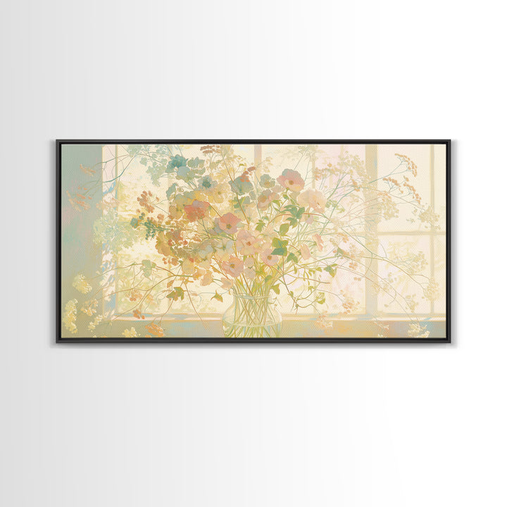 Classic Oil Painted Vase of Wildflowers Framed Canvas Print, General Fine Art, Digital Prints, Living Room Decor, Oil Painting, GEN-2x1-43