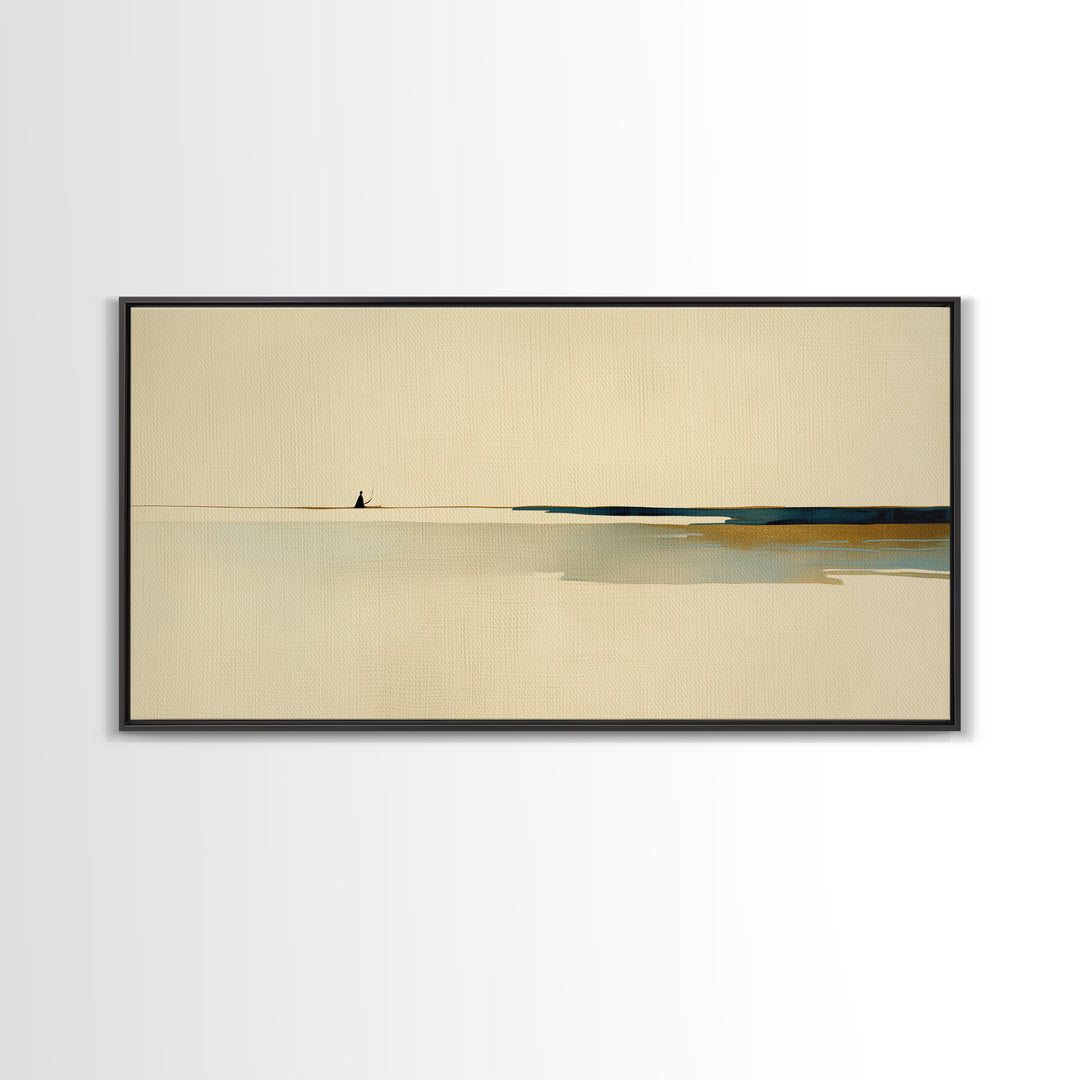 Minimal Black Line Figure on Textured Paper Canvas Print, General Fine Art, Canvas, Living Room Decor, Oil Painting, GEN-2x1-47