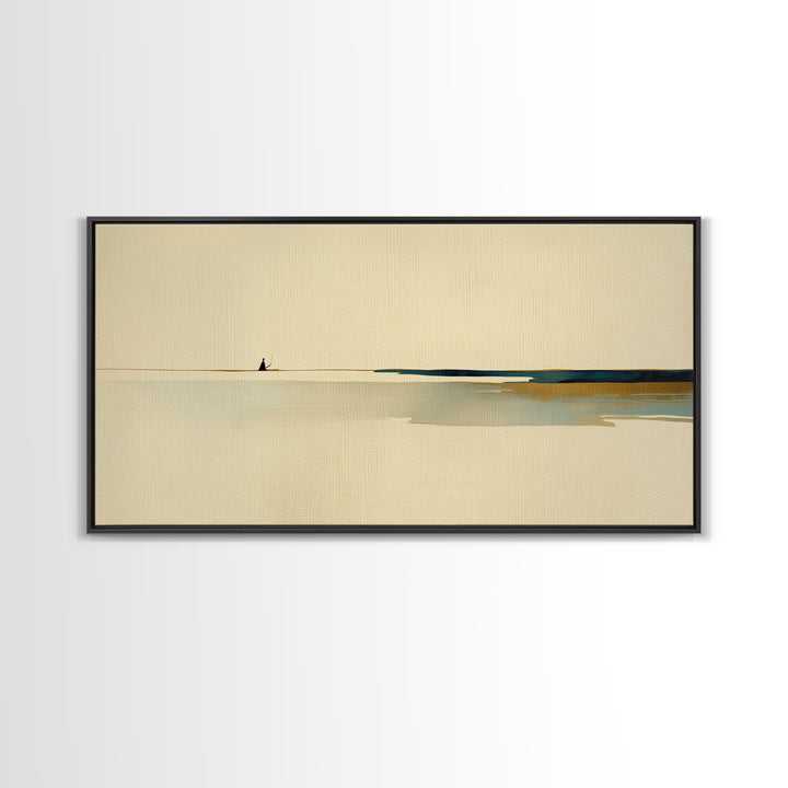 Minimal Black Line Figure on Textured Paper Canvas Print, General Fine Art, Canvas, Living Room Decor, Oil Painting, GEN-2x1-47