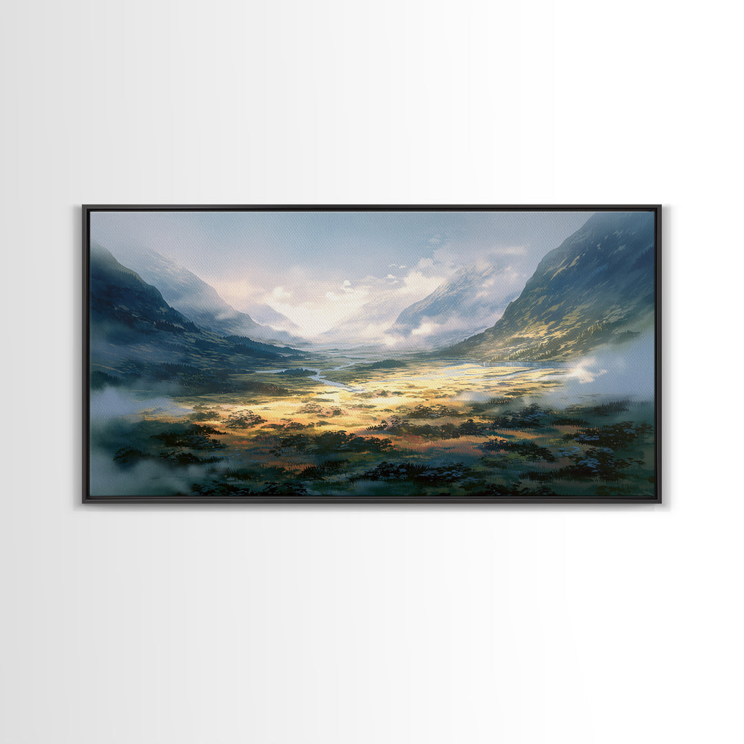 Misty Mountain Valley Canvas Print, General Fine Art, Art, Living Room Decor, Fine Art, Mid Century Modern, Original Painting, GEN-2x1-48