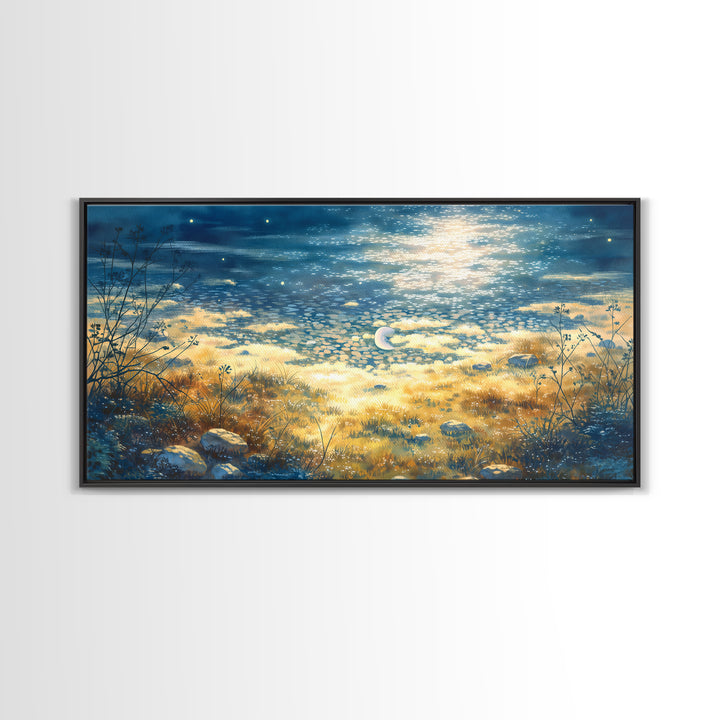 Dreamlike Moonlit Lake Canvas Print, General Fine Art, Art Prints, Living Room Decor, Fine Art, Wall Hanging, GEN-2x1-57