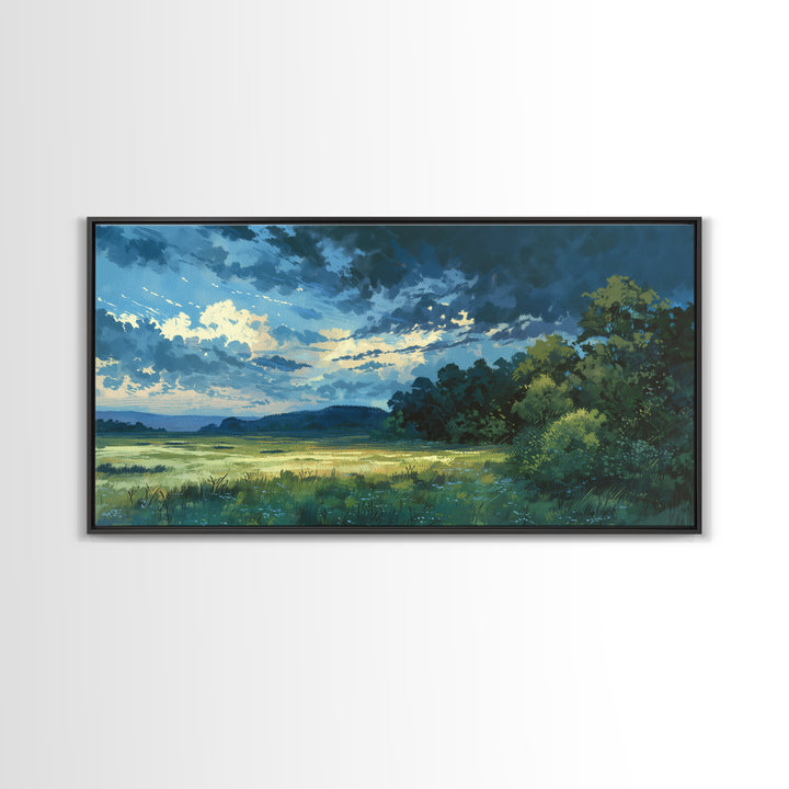 Sunlit Meadow with Loose Impressionist Brushwork Canvas Print, General Fine Art, Wall Decor, Living Room Decor, Fine Art, GEN-2x1-58