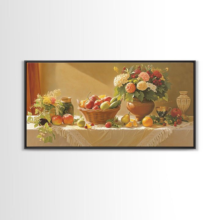 Simple Still Life of Fruit and Linen Framed Canvas Print, General Fine Art, Decor, Living Room Decor, Fine Art, GEN-2x1-60