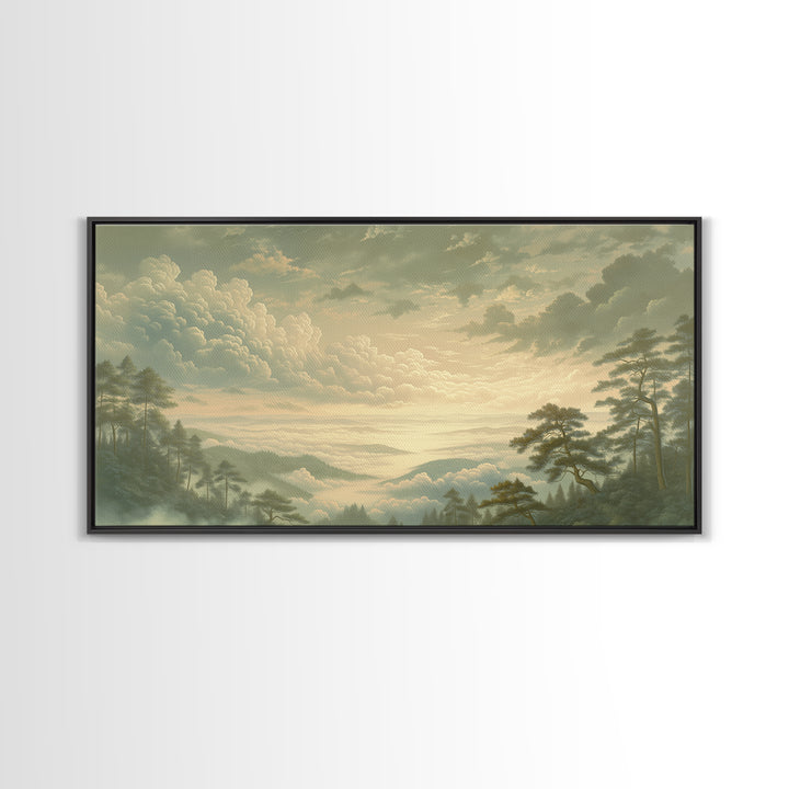 Romantic Cloudscape with Blush and Cream Tones Canvas Print, General Fine Art, Wall Art, Living Room Decor, Oil Painting, GEN-2x1-62