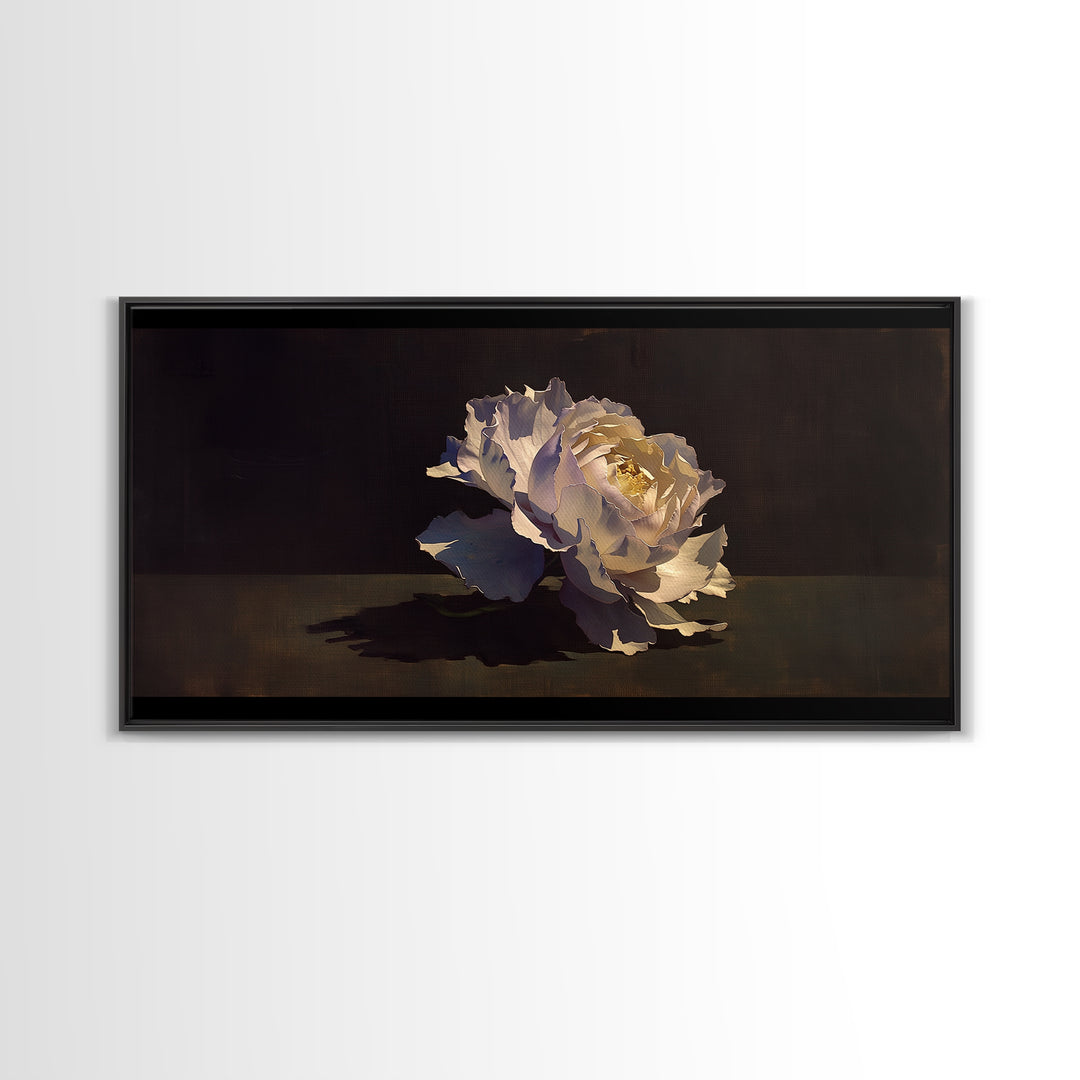 Single Sculptural Flower on a Dark Ground Canvas Print, General Fine Art, Canvas, Living Room Decor, Watercolor Art, GEN-2x1-77