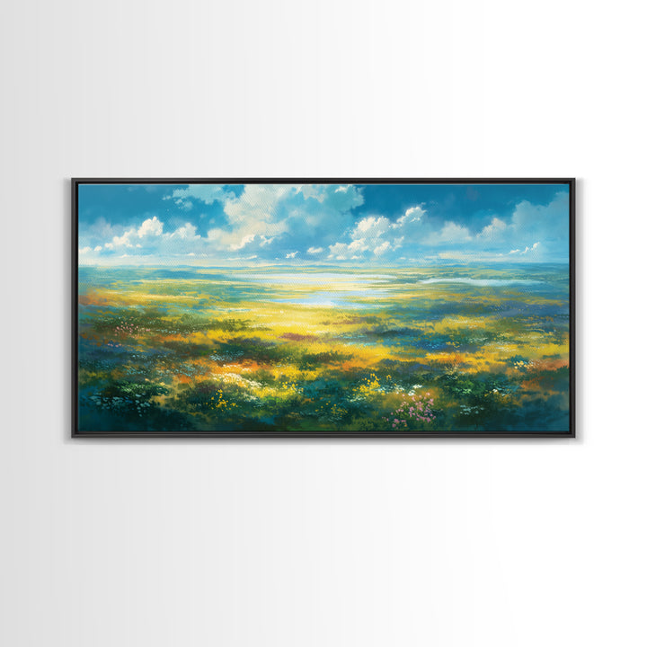 Sunlit Meadow with Loose Impressionist Brushwork Canvas Print, General Fine Art, Wall Decor, Living Room Decor, Fine Art, GEN-2x1-82