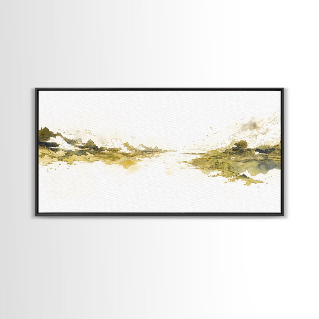 Elegant Ink Wash Landscape Framed Canvas Print, General Fine Art, Printable Wall Art, Living Room Decor, Fine Art, GEN-2x1-88