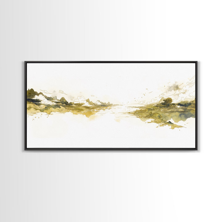 Elegant Ink Wash Landscape Framed Canvas Print, General Fine Art, Printable Wall Art, Living Room Decor, Fine Art, GEN-2x1-88