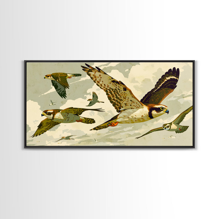 Minimal Birds in Flight over an Open Framed Canvas Print, General Fine Art, Decor, Living Room Decor, Oil Painting, GEN-2x1-90