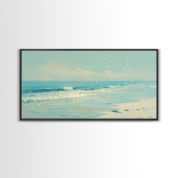 Coastal Water Study Framed Canvas Print, General Fine Art, Digital Wall Art, Living Room Decor, Fine Art, Neutral Decor, GEN-2x1-97